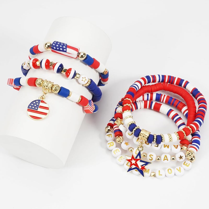 Briutn 4th of July Beaded Bracelets with American Flag Stars Charms USA Jewelry - Image 4